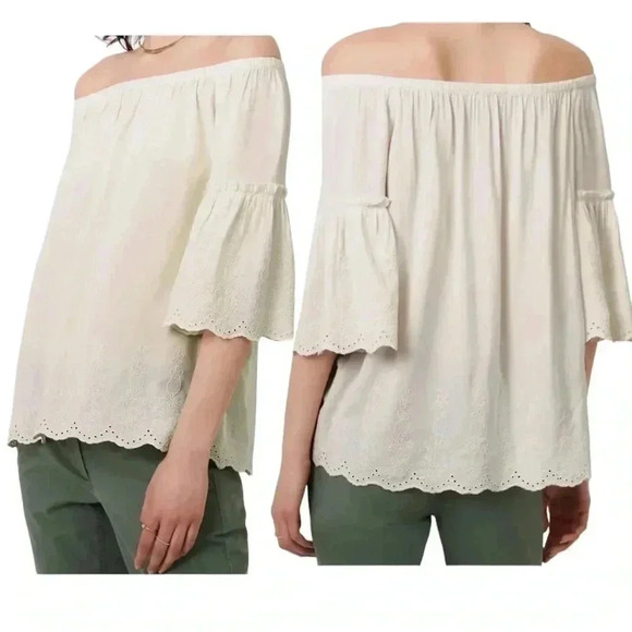Ann Taylor LOFT Eyelet Off The Shoulder Peasant Top-Whisper White - Picture 1 of 7